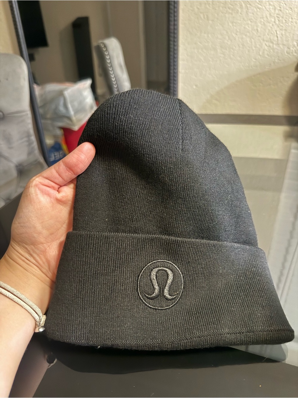 Lululemon Black Embroidered Logo Beanie Hat Knit Beanie Unisex One Size
